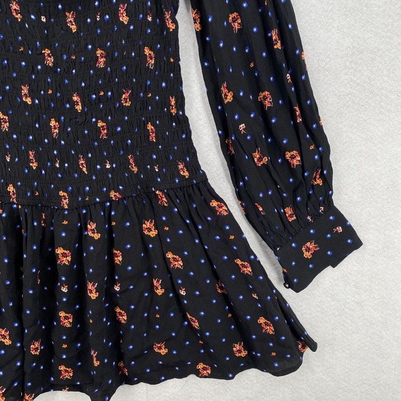 Free People Two Faces Mini Dress Womens XS Black Smocked Waist Balloon Sleeve - Picture 7 of 16